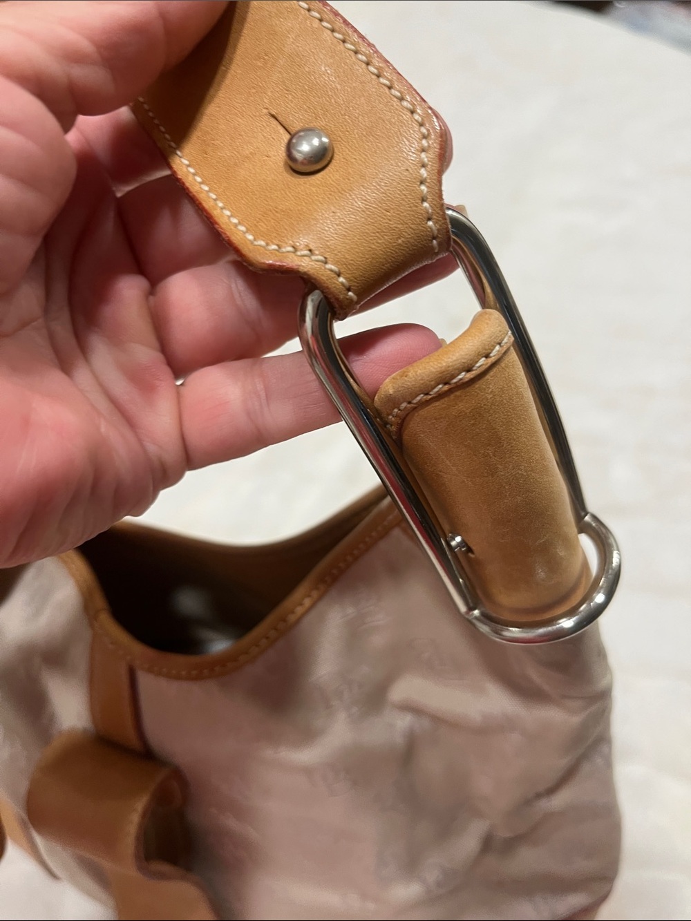 Dooney & Bourke Beige Monogram Shoulder Bag with Tan Trim - Picture 7 of 10